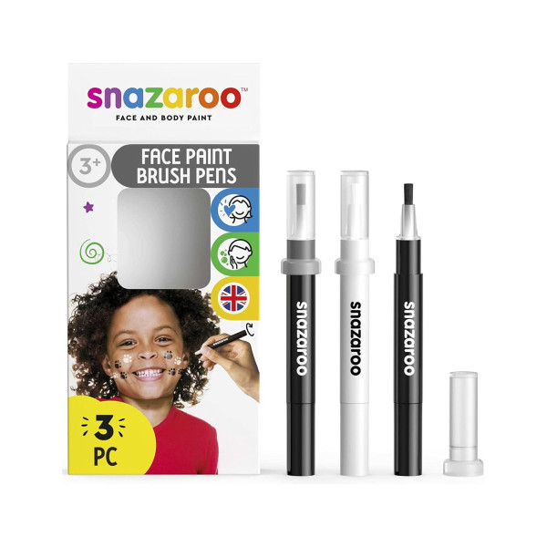 Набір ручок-пензлів для гриму Snazaroo Brush Pen, 3x2 мл, чорний 2 шт, білий