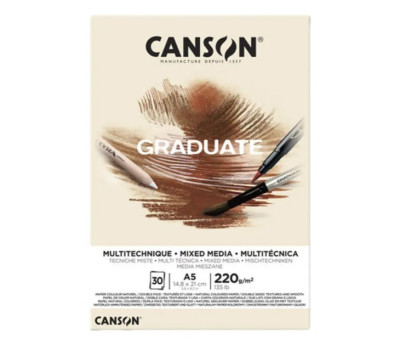 Альбом для змішаних технік, натуральний бежевий Canson Graduate Mix Media Natural 220 г/м2, А5 14,8х21 см, 30 листів