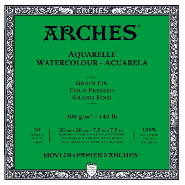 Блок бумаги для акварели Arches Cold Pressed Natural White 300 г, 20x20 см, 20 листов