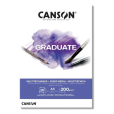 Альбом для змішаних технік, білий, Canson Graduate Mix Media White, 200 г/м2, А4 21х29,7 см, 20 аркушів