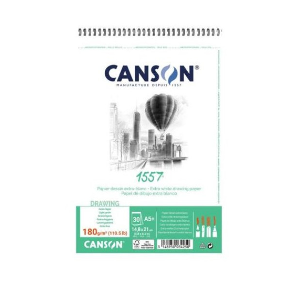 Альбом для графіки на спіралі Canson 1557 Dessin 180 г/м2, A5 30 аркушів