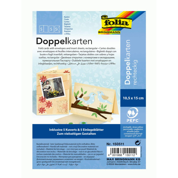 Заготовка для листівки прямокутна Folia Cards, 220 г/м2, 10,5x15 см, № 11 Straw yellow Солом'яно-жовтий