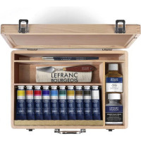Набор масляных красок с растворителем и акссуарами Lefranc Fine Oil The Deluxe case, 10 шт по 40 мл