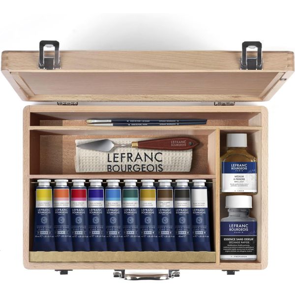 Набір масляних фарб з розчинником та аксесуарами Lefranc Fine Oil The Deluxe case, 10 шт по 40 мл