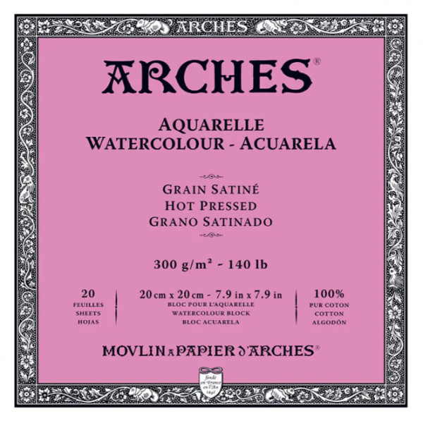Блок бумаги для акварели Arches Hot Pressed Natural White 300 г, 20x20 см, 20 листов