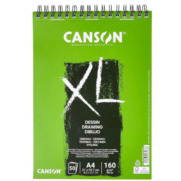 Альбом для эскизов на спирали XL Dessin Light grain 160 г, 21x29,7 см - A4, 50 листов, Canson