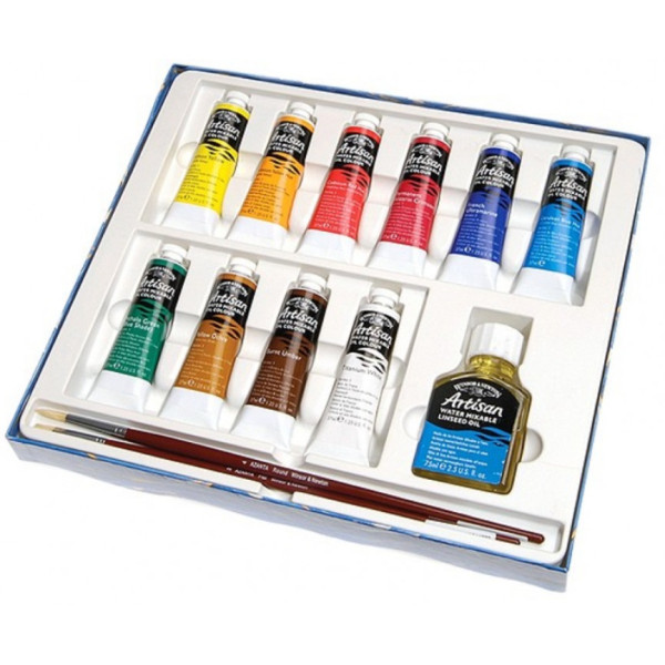 Масляні фарби водорозчинні Winsor Artisan Studio Set, 10х37 мл + водорозчинна лляна олія + кисть