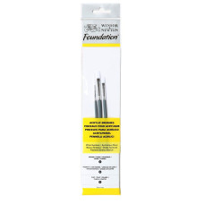 Набір пензлів синтетика Foundation Acrylic Brushes (3 шт: кругла №2, плоска №2, овал №4), коротка ручка
