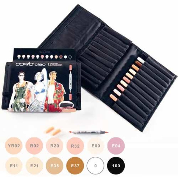 Дорожній набір спиртових маркерів Тілесні кольори Copic Ciao Set Skin Tones, у футлярі (12 шт)
