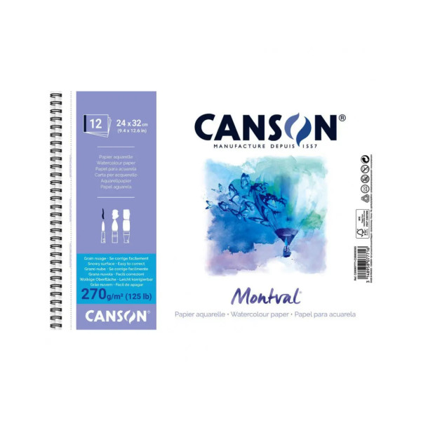 Блок акварельного паперу Canson Montval Torchon 270 г/м2, 32х41 см, 12 аркушів