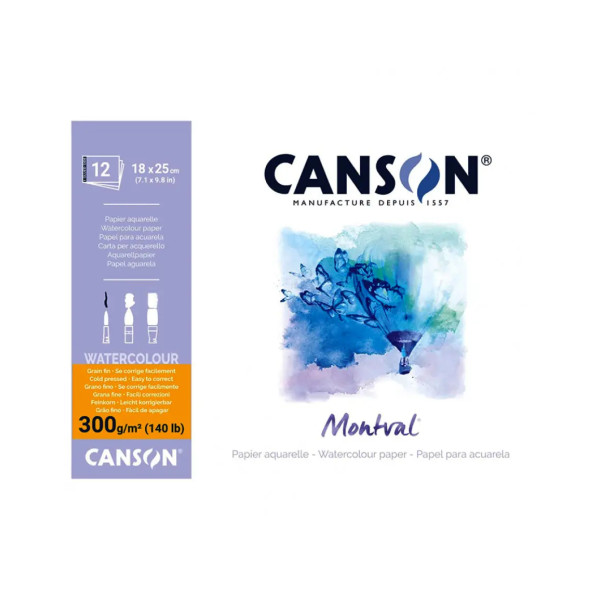 Альбом (блок) для акварелі Canson Montval 300 г/м2 18x25 см, 12 аркушів