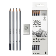 Набор графитных карандашей Winsor Newton Graphite Pencil Soft, 5 шт + резинка, в блистере