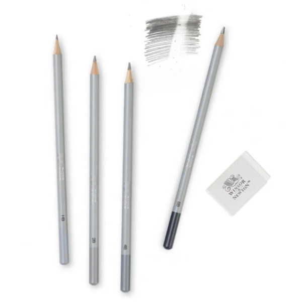 Набор графитных карандашей Winsor Newton Graphite Pencil Soft, 5 шт + резинка, в блистере