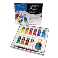 Набор водорастворимых масляных красок Winsor Newton Artisan, 10 цветов по 37 мл + льняное масло и кисть