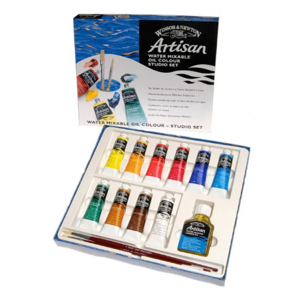 Набір водорозчинних олійних фарб Winsor Newton Artisan, 10 кольорів по 37 мл + лляна олія та кисть