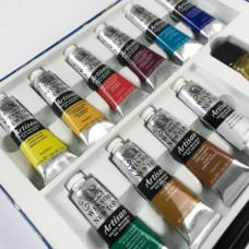 Набор водорастворимых масляных красок Winsor Newton Artisan, 10 цветов по 37 мл + льняное масло и кисть