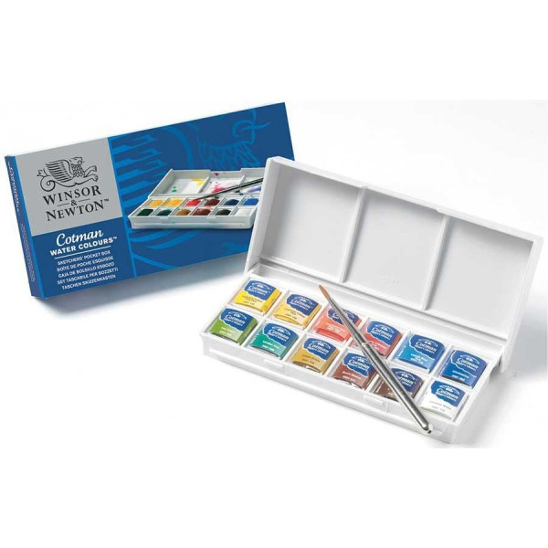Кишеньковий набір акварельних фарб у пластиковій коробці Winsor Newton Cotman Half Pan Sketchers’ Pocket Box, 12 шт.