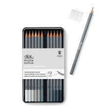 Набор графитовых карандашей Studio Collection Medium Graphite Pencil, 12 шт, металлический пенал, Winsor Newton