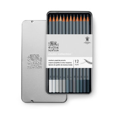Набор графитовых карандашей Studio Collection Medium Graphite Pencil, 12 шт, металлический пенал, Winsor Newton