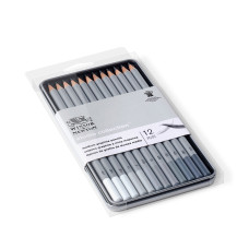 Набор графитовых карандашей Studio Collection Medium Graphite Pencil, 12 шт, металлический пенал, Winsor Newton