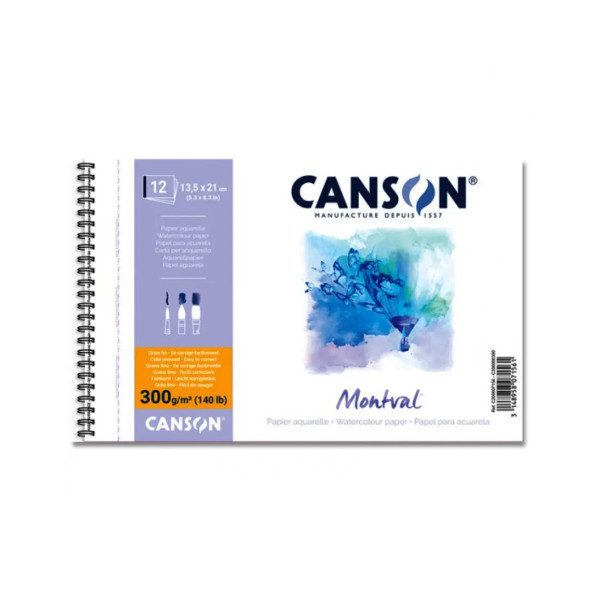 Альбом для акварелі на пружині Canson Montval 300 г/м2, 13,5х21 см, 12 аркушів