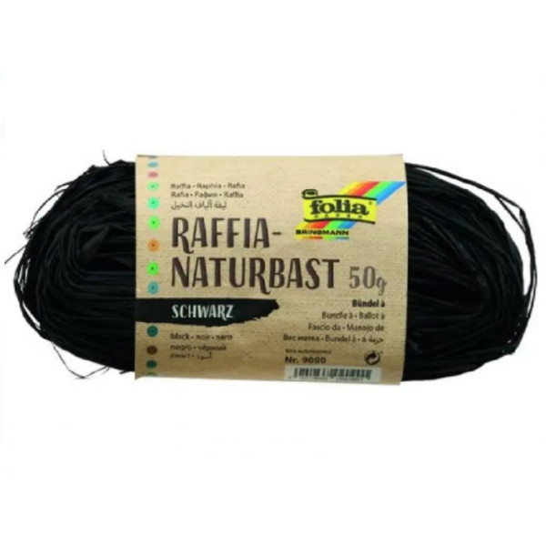 Рафия в мотках Folia Raffia-natural quality 50 гр, № 90 Black Черный