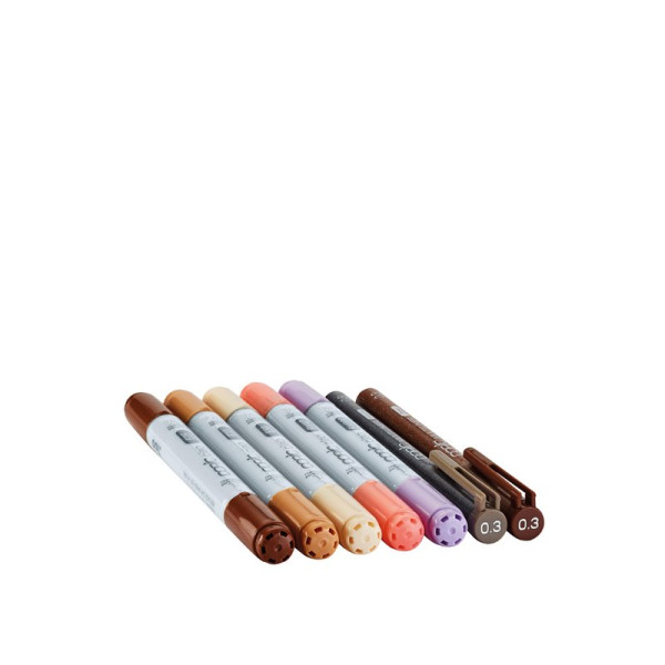 Набір спиртових маркерів з лайнерами Copic Ciao Set Doodle Kit People, Тілесні 5+2 шт