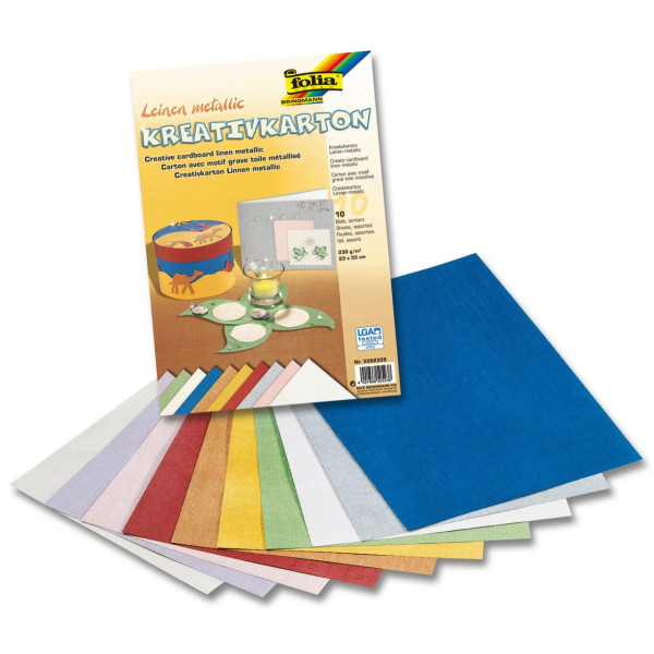 Набір дизайнерського паперу Folia, Creative Card Linen metallic 230 г/м2, 23x33 см, Льон металік, 10 аркушів
