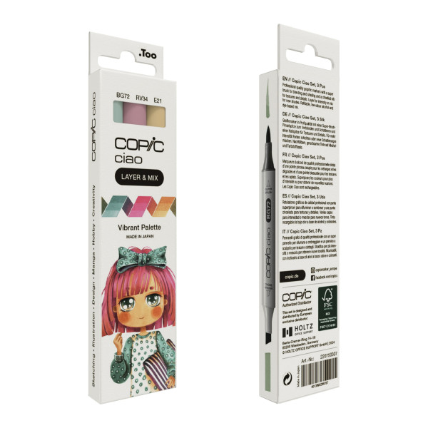 Набір маркерів Copic Ciao Set "Layer Mix" (3 шт), Vibrant Palette (BG72+RV34+E21)
