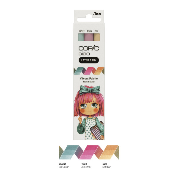 Набір маркерів Copic Ciao Set "Layer Mix" (3 шт), Vibrant Palette (BG72+RV34+E21)