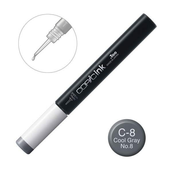Чернила для заправки маркеров Copic Ink C-8 Cool gray Холодный серый, 12 мл