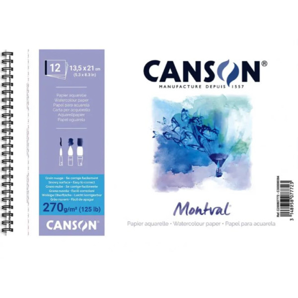 Блок акварельного паперу Canson Montval Torchon 270 г/м2, 13,5х21 см, 12 аркушів