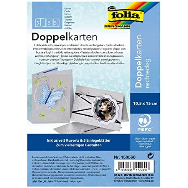 Листівка Folia Cards rectangular-single fold 220 гр, 10,5x15 см №60 Silver (Срібний) арт. 150560