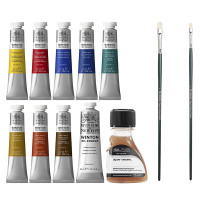 Набір масляних фарб Winsor Newton Winton Studio Set: 8х21 мл, білила 37 мл, розчинник Liquin Original, 2 кисті