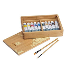 Набор красок Lefranc акриловых красок Fine Acrylic Set Wooden box Natura 10х20мл + 2 кисточки арт 236157