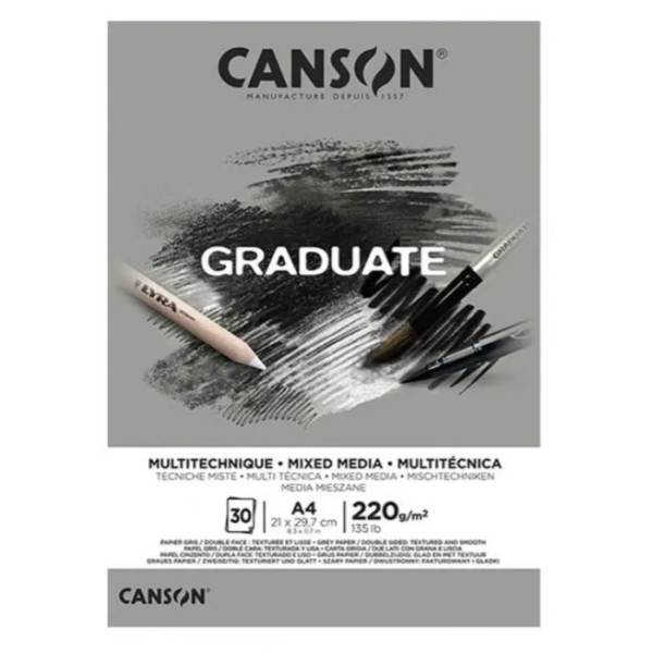 Альбом для смешанных техник Canson Graduate Mix Media Grey 220 г/м2, А4 21х29,7 см, 30 листов