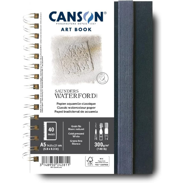 Блокнот для акварелі Saunders Waterford, CP, 100% cotton, 300 г, 21x14,8 см - A5, 40 аркушів, Portrait