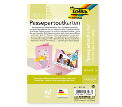 Заготовка для открытки паспарту квадратным Folia, 220 г/м2, 10,5x15 см, № 26 Light pink Светло-розовый