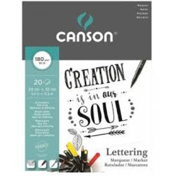 Блок бумаги для летеринга, гладкая бумага Lettering Canson, 180 г/м2, 24х32 см, 20 листов