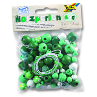 Бісер дерев'яний, Folia Wooden Beads, 60 гр, зелено-білий арт 22974