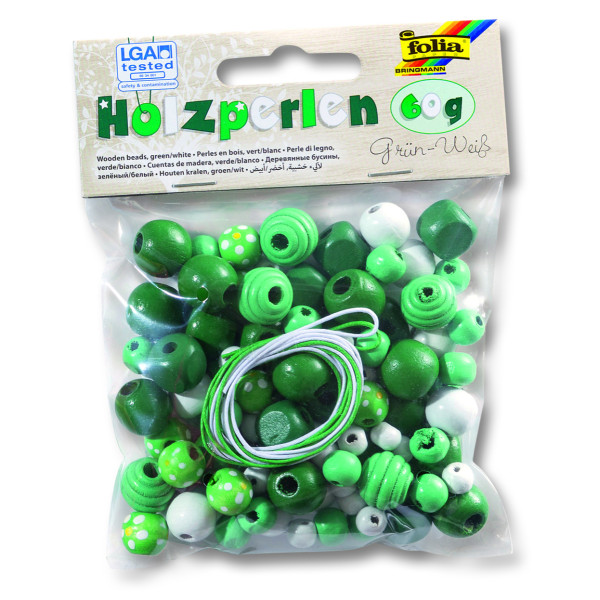 Бисер деревянный, Folia Wooden Beads, 60 гр, зелено-белый арт 22974