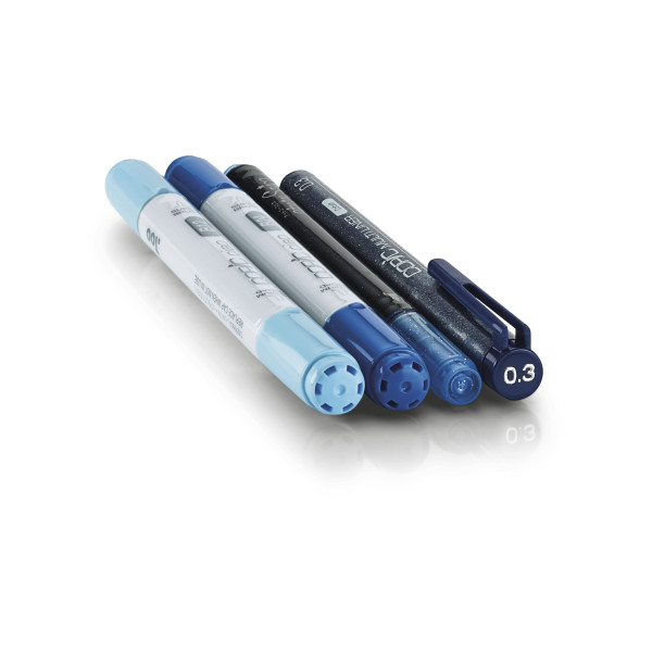 Набір спиртових маркерів з лайнерами Copic Ciao Set Doodle Pack Blue (2 маркери + 1 лайнер + 1 глітерна ручка)