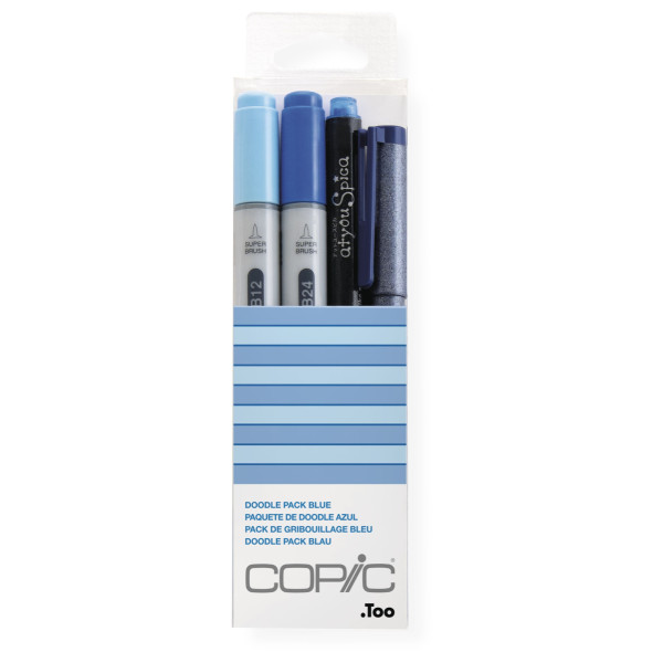Набір спиртових маркерів з лайнерами Copic Ciao Set Doodle Pack Blue (2 маркери + 1 лайнер + 1 глітерна ручка)