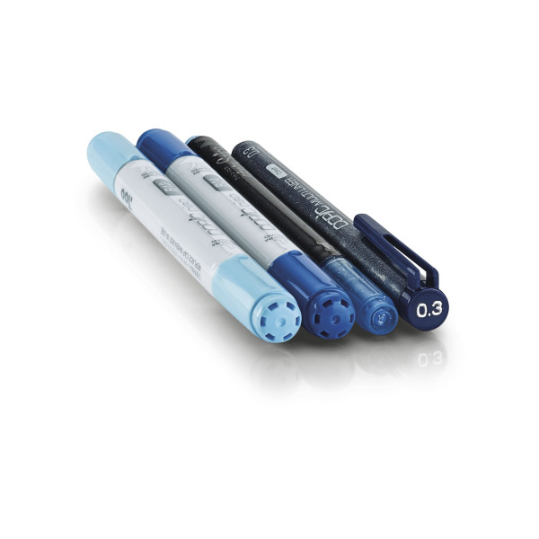 Набір спиртових маркерів з лайнерами Copic Ciao Set Doodle Pack Blue (2 маркери + 1 лайнер + 1 глітерна ручка)