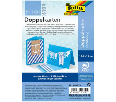 Заготовка для открытки прямоугольная Folia Cards, 220 г/м2, 10,5x15 см, № 33 Pacific blue Голубой