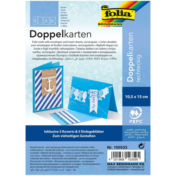 Заготовка для листівки прямокутна Folia Cards, 220 г/м2, 10,5x15 см № 33 Pacific blue Блакитний