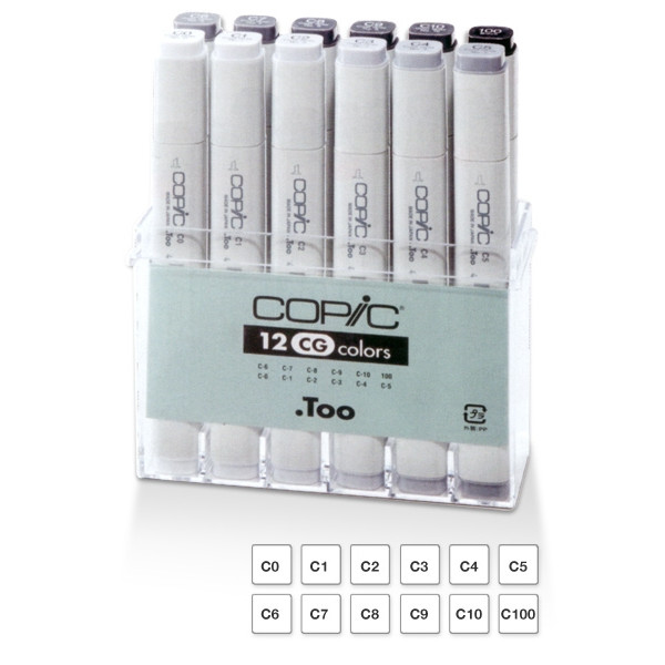 Набір маркерів Copic серії Classic у сірих відтінках Cool Grey, 12 шт.