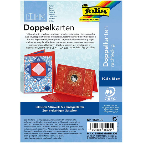 Заготовка для листівки прямокутна Folia Cards, 220 г/м2, 10,5x15 см, № 20 Темно-червоний