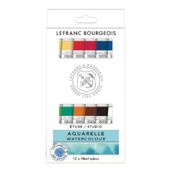 Набір акварельних фарб Studio Watercolour Set Lefranc, 12x10 мл, картонна упаковка