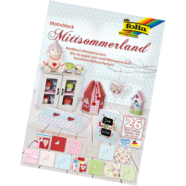 Набір папір дизайнерського Folia Designers Pads 80/270 гр, 24х34 см, Midsuммер Літо, 26 аркушів